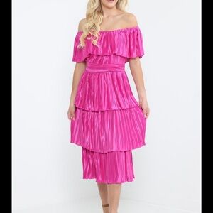 Lena Pink Off-Shoulder Tiered Dress